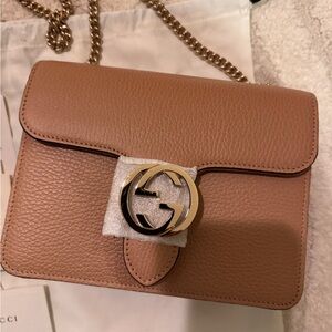 NEW - Gucci Brown Leather Crossbody Bag